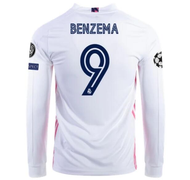 Real Madrid Long Sleeve Home Kit Soccer Jersey KARIM BENZEMA #9 2020/21